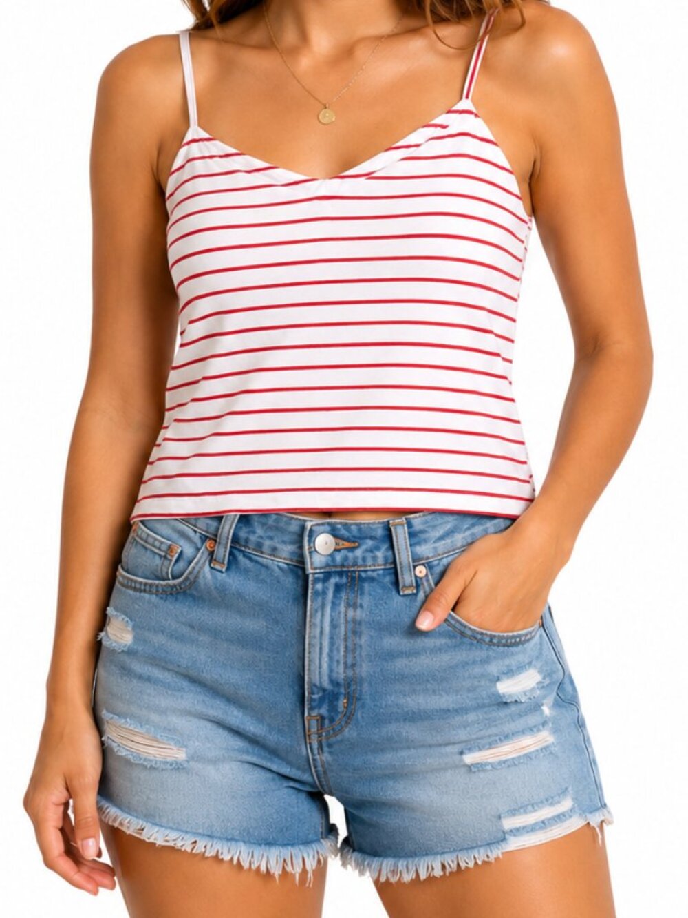 Universal Thread Women's Red & White Striped Strappy Crop Top NEW